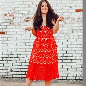 Red Lace MIDI Dress
